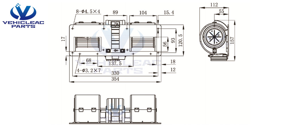 hispacold bus air conditioner brushless dual wheel centrifugal structure drawing,HISP5300068 blower, HISP5300067 blower, HISP5300080 blower