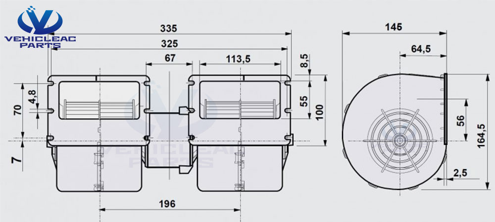 SPAL bus air conditioner dual wheel centrifugal structure drawing of 009-B40-22 ORIGINAL