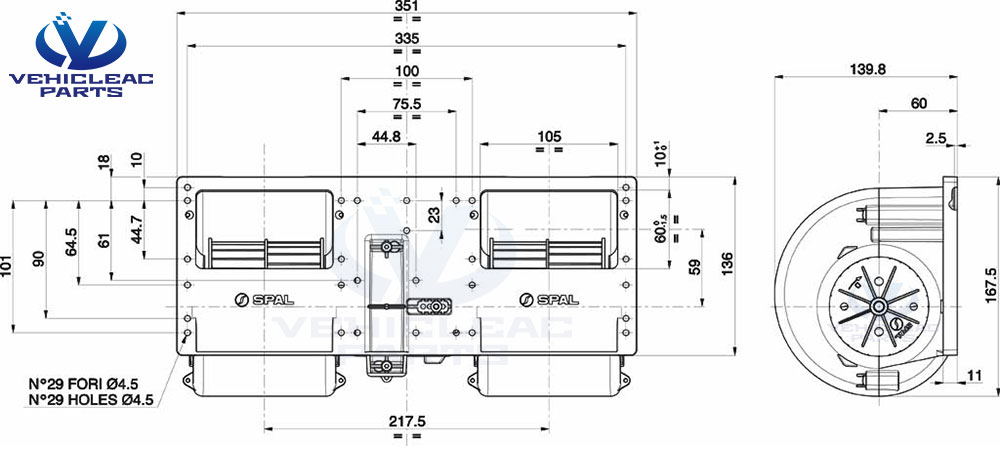 Yutong 8114-00010 Drawing, Yutong bus air conditioner dual wheel centrifugal structure drawing of 006-B40-22 