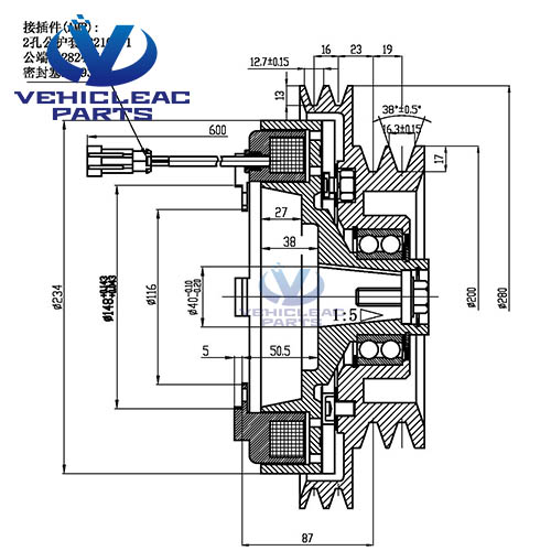 BK 2A2B 280 200 Electromagnetic Clutches Drawing, used for Bus Air Conditioning 6 Cylinder Compressor BOCK FK 50 555 660 775 830 980 Compressor Clutch, Bitzer 6NFCY, 6UFCY, 6PFCY, 6TFCY Compressor Clutch