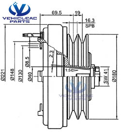 Citybus ac parts, Bitzer 4N/4P bock fk 40 compressor magnetic clutch BK 2B180 24V drawing  