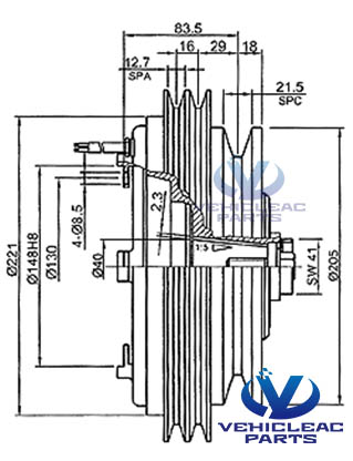 BK 2A1C 260 205 Electromagnetic Clutches Drawing, used for Bus Air Conditioning BOCK FK 40 560 650 470 Compressor, Bitzer 4N/4P/4T/4U Compressor