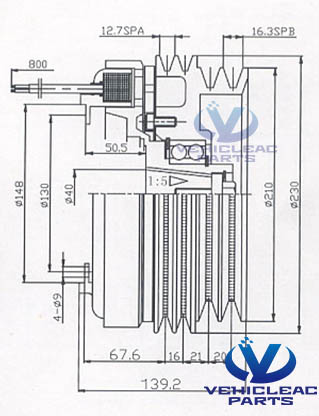 BK 2A2B 230 210WG Electromagnetic Clutches Drawing, used for Bus Air Conditioning BOCK FK 40 560 650 470 Compressor, Bitzer 4N/4P/4T/4U Compressor