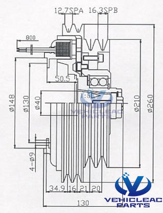 BK 2A2B 260 210 Electromagnetic Clutches Drawing, used for Bus Air Conditioning BOCK FK 40 390K 560K 655K 470K Compressor Clutch, Bitzer 4N/4P/4T/4UFCY Compressor Clutch