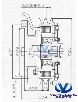 BK 2B 210WG Electromagnetic Clutches Drawing, Outside Attracted, the Coil with Bracket used for Bus Air Conditioning BOCK FK 40 560 650 470 Compressor, Bitzer 4N/4P/4T/4U Compressor