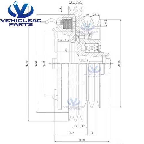 Bus A/C Parts HPC 2A 2B 260 210 Electromagnetic Clutches Drawing for Bus Air Conditioning Hispacold Compressor