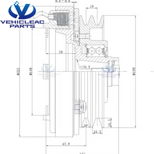 Bus A/C Parts HPC 2B 190 Electromagnetic Clutches Drawing for Bus Air Conditioning Hispacold Compressor Ecoice 550/660