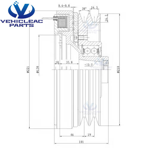 Bus A/C Parts 2SPB-16.3mm (210 mm)  2B 210W Electromagnetic Clutches 4050019 Drawing for Bus Air Conditioning Hispacold Compressor