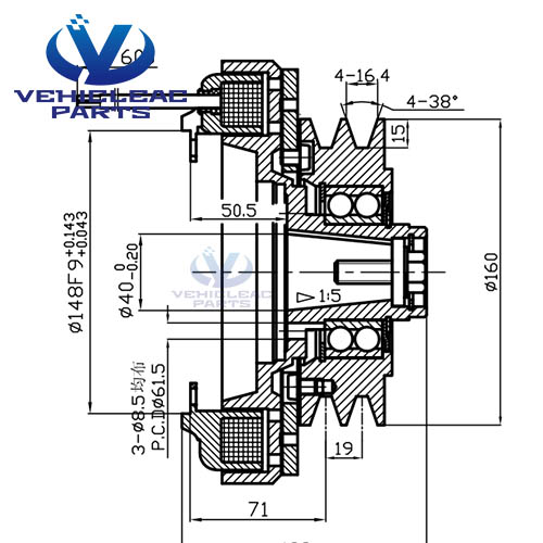 la16.028y clutch 2b 160 drawing, 2B 153mm Electromagnetic Clutches LA16.028Y Drawing for Bus Air Conditioning BOCK (GEA) FKX40,  FKX50, BITZER 4UFC(Y), 4NFC(Y), 6UFC(Y), 6TFC(Y) Compressor,