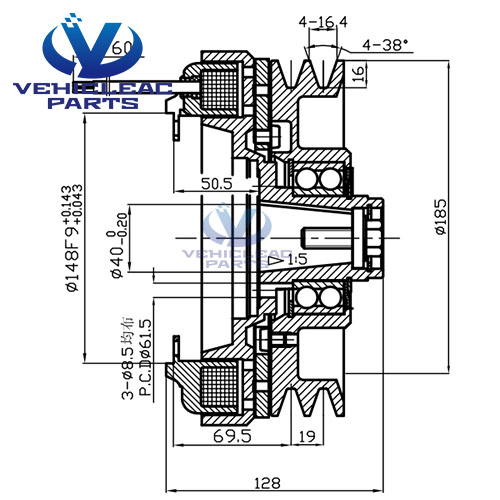 2B 203mm Electromagnetic Clutches LA16.098Y Drawing for Bus Air Conditioning BOCK (GEA) FKX40,  FKX50, BITZER 4UFC(Y), 4NFC(Y), 6UFC(Y), 6TFC(Y) Compressor,