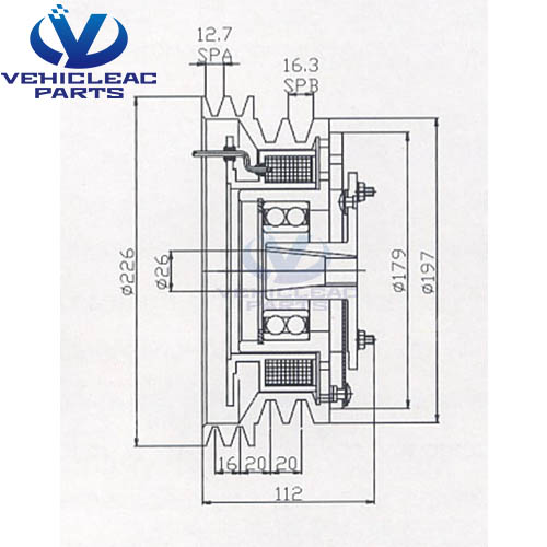 2A2B 226*197 Electromagnetic Clutches 77-1633 Drawing for Bus AC Thermoking X430 Compressor"