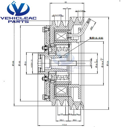 the drawing of thermo king compressor magnetic clutch TK 2A2B 226 208