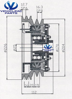 1E13907G01 2A2B 226*204 Electromagnetic Clutches LA18.057 Drawing for Bus Air Conditioning Thermoking X430 Compressor