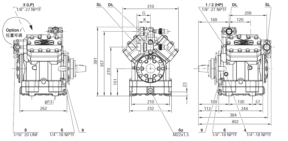 Dimensional Drawing of Bitzer 4TFCY Compressor