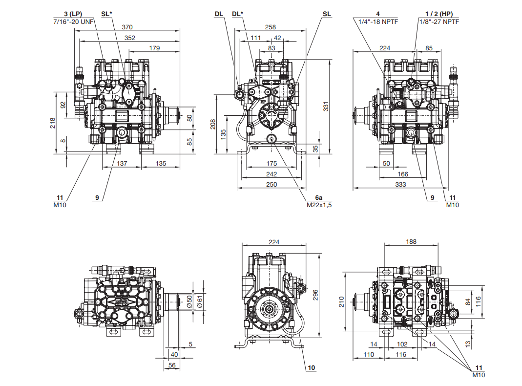 Dimensional drawing of Bitzter 2GFC compressor