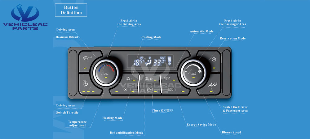 Button Definition of The Latest Design Yutong Cling Bus Air Conditioning Control Panel  Function