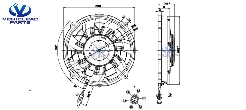 drawing of EBM Condenser Fan W3G300-BV25-23 EBMPAPST Axial Flow Cooling Fan of Bus Air Conditioner Parts - VehicleACParts