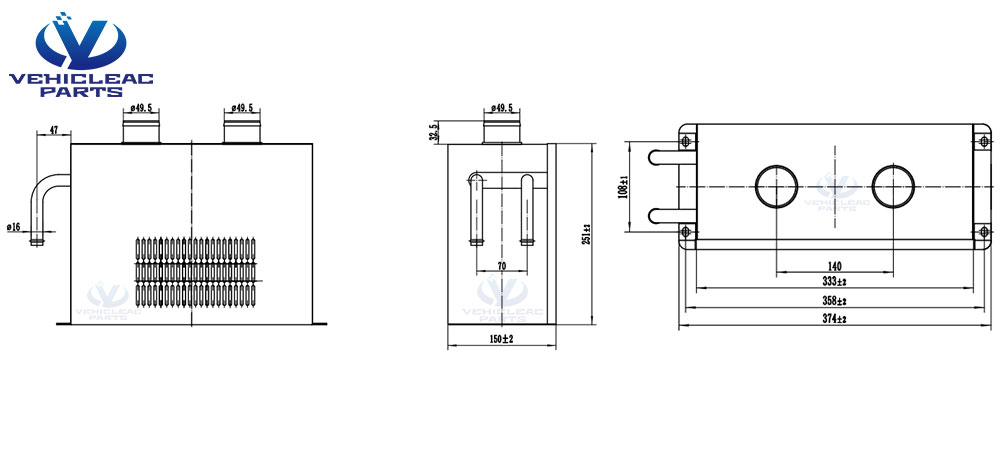 the drawing of Bus Front Windshield Defroster 345-01002 3.5kw 24v 