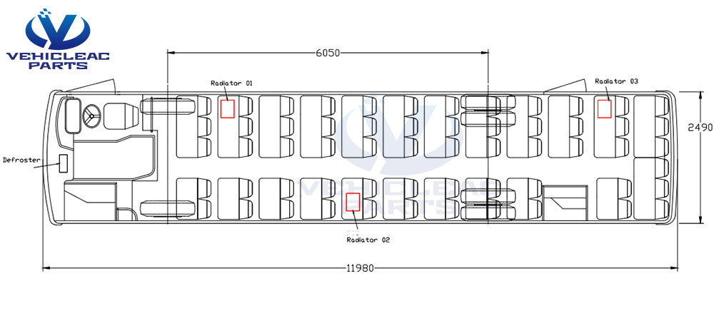 Bus Front Windshield Defroster Installation Location Schematic Diagram for the 12 meter Bus