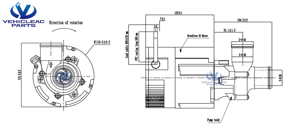 Chinese Brushless DC Magnetic Coupling Water Pump Heater Drawing Similar to Spheros U4856, Valeo Aquavent 6000SC Replacement- VehicleACParts