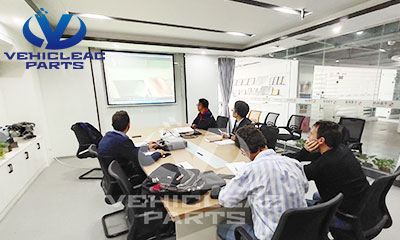 After the customer visit truck air heater factory, customer and VehicleAC's technicians and sales people communicate some technical realization issues of parking air heater accessories in the office