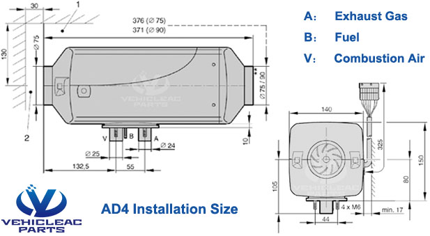 AD8 7~10 kw parking diesel air heater installation size